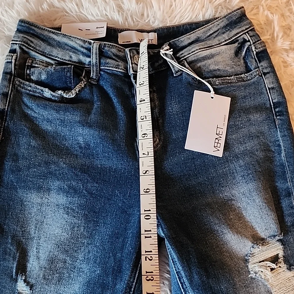 Vervet Jeanne Blue Denim Jeans Brand New High Rise Stretch Slim Straight